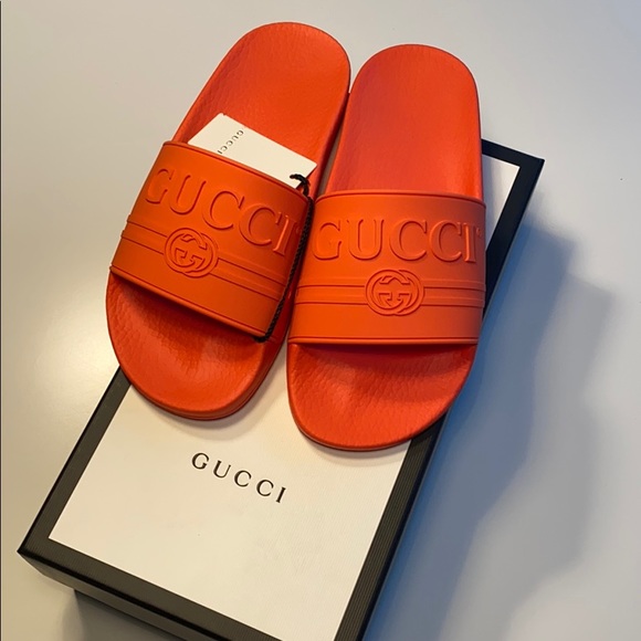 orange gucci slides